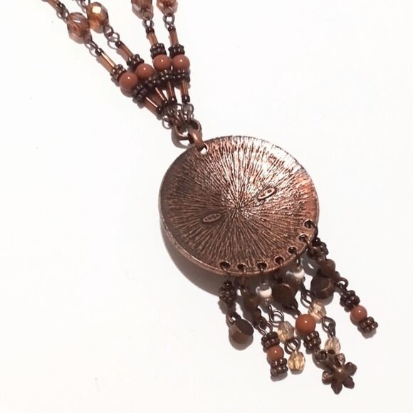 Avon Boho Southwestern Inspired Copper Tone Beaded Fringed Pendant Necklace - Picture 5 of 5